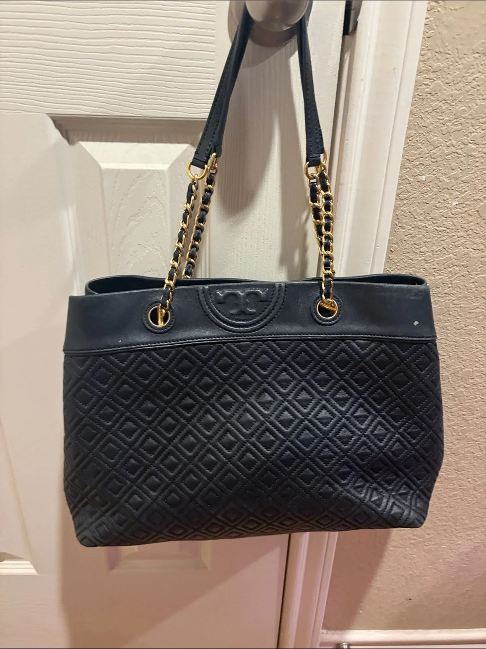 Tory Burch Black Quilted Shoulder Bag with Gold Chain Straps